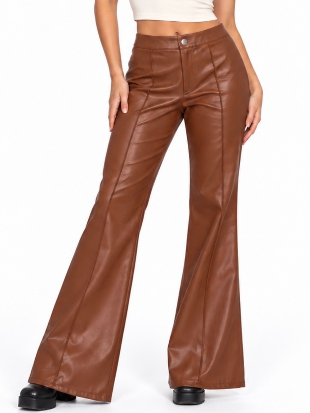 Wild Fable Brown Faux Leather Flare Pants Women’s 6 Y2K 70s High Rise